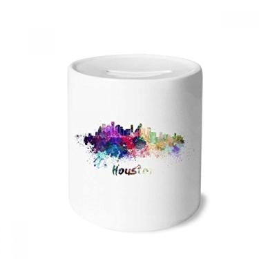 Imagem de DIYthinker Houston America City, caixa de dinheiro em aquarela, porta-moedas de cerâmica para crianças e adultos