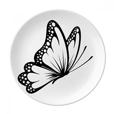 Imagem de Borboleta vintage simples em placa preta decorativa de porcelana Salver Prato de jantar