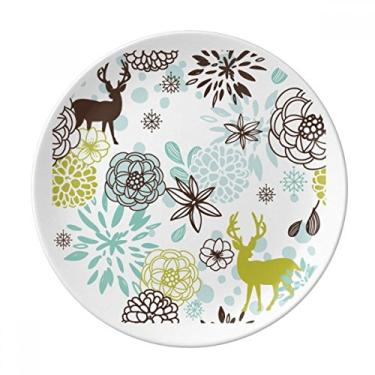 Imagem de Decoração de veados Flor Natal Animal Prato Decorativo Salver Porcelana Prato de jantar