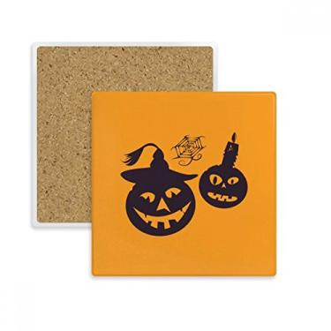 Imagem de Velas de abóboras de Halloween com teias de aranha quadradas, porta-copos, suporte de subplaca, pedra isolante
