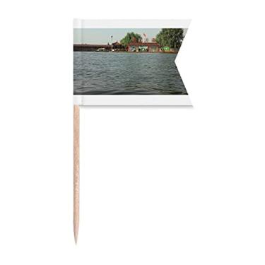 Imagem de Town Art Deco Gift Bandeiras de palito de dente modernas com marcação de rotulagem para bolo de festa, comida de queijo