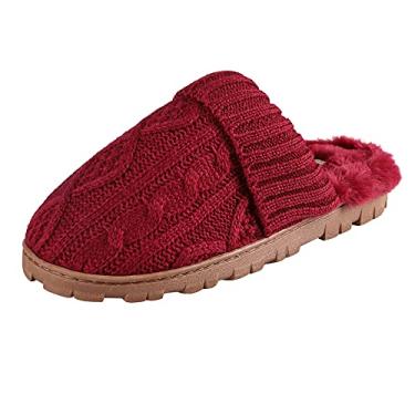 Imagem de Jessica Simpson Pantufas femininas de malha macia com espuma viscoelástica com sola interna/externa, Malha bordô, Large