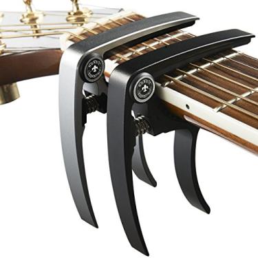 Imagem de Capo de guitarra (pacote com 2) para guitarras acústicas, ukulele, banjo, bandolim, baixo - feito de metal de alumínio ultraleve (34 g!) para instrumentos de 6 e 12 cordas - Nordic Essentials, preto +