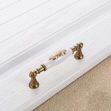 Imagem de Puxador de cerâmica flor de ouro armário simples maçaneta da porta do armário puxadores antigos ferragens, 733,96 mm antigo