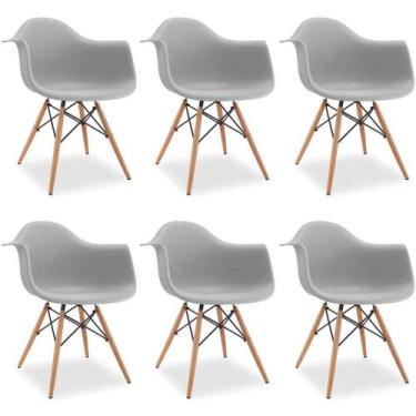 Imagem de Kit 6 Cadeiras De Jantar Charles Eames Wood Daw Braço Cinza - Soffi