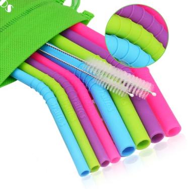 Imagem de Walfos Canudos de silicone reutilizáveis – 2 canudos flexíveis para bebidas dobráveis para smoothies/copos de 20 e 850 ml, Yeti/Rtic, livre de BPA (4 canudos largos + 4 canudos regulares