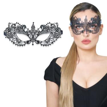 Imagem de Máscara de baile de máscaras feminina de renda para baile de máscaras, baile, festa veneziana, carnaval, dia das bruxas, Ana cinza escuro, tamanho nico