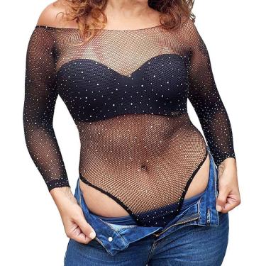 Imagem de Body Manga Longa Arrastão com Strass + Sutiã Tomara Caia Preto Alça Removível