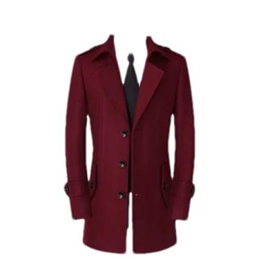 Imagem de ZMIN Casaco de lã de inverno masculino slim casaco casual térmico trench agasalho masculino jaqueta corta-vento, Vermelho, M