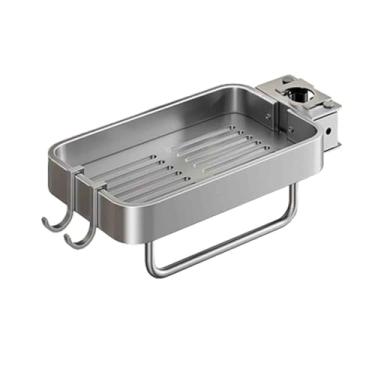 Imagem de Organizador de pia de cozinha organizador de esponja de cozinha cesta de drenagem de cama rack de pia de secagem rápida montado na parede pia armazenamento de pano cesta de drenagem de cozinha (21,2 x