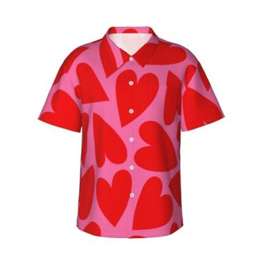 Imagem de Xiso Ver Camiseta masculina havaiana com flor de hibisco vermelho manga curta casual casual praia festa de verão na praia, Coração de amor vermelho, 3G