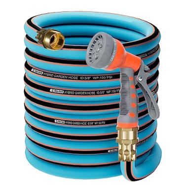 Imagem de Kitys Fatch Mangueira de jardim híbrida sem torções atualizada, 15,2 m, 1,5 m, mangueira de água resistente engrossada com conector sólido de latão, mangueira de borracha leve e flexível com bocal, mangueira de quintal durável ao ar livre