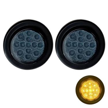 Imagem de All Star Truck Parts Lente redonda fumada de 5 cm, 2 lâmpadas âmbar de 13 LEDs, refletor de borracha + plugue de trança removível de 2 fios, à prova d'água, trailers, caminhões off-road, caminhão