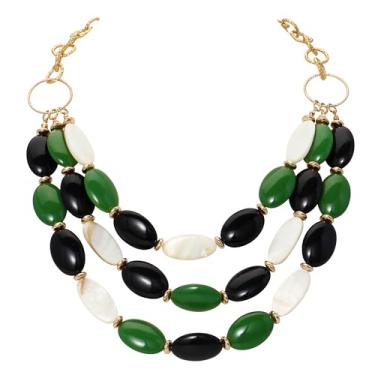 Imagem de Bocar Colar de corrente com contas de 3 camadas para mulheres colar de bijuteria para presente, Acrílico, Sem Pedra Preciosa