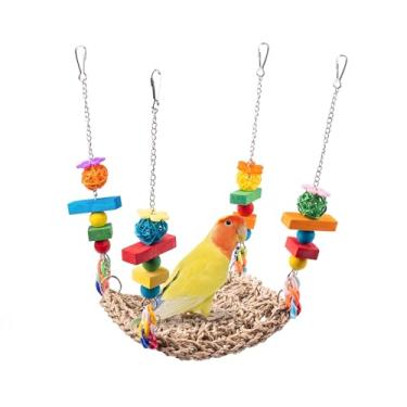 Imagem de Wagably Bird Toys – Brinquedo de mastigar papagaio colorido com sino para pendurar – Brinquedo de gaiola de pássaros de estimação – Adequado para pássaros do amor, tentilhões, Mynah, periquitas,