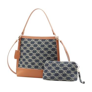 Imagem de ANFUMAN Bolsas grandes de couro para trabalho, bolsas de ombro para mulheres, bolsas de grife, bolsas jeans, Azul