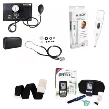 Imagem de Kit Enfermagem + Aparelho Medidor Glicose FREE Completo Premium (PRETO)