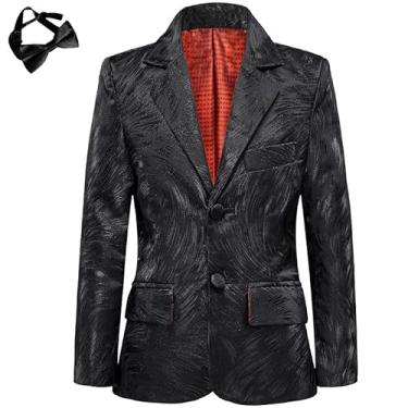 Imagem de Blazer masculino slim fit jaqueta formal bordado terno blazer para crianças esporte casaco anel portador roupa, Pena preta, 7 Years