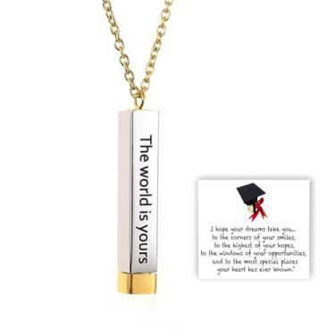 Imagem de DANSOAN Presentes de formatura para ela 2024 Class of 2024 Colar de formatura para melhores amigas do ensino médio e faculdade, aço inoxidável, gravação em 3D, colar de barra vertical, Aço inoxidável,