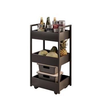 Imagem de Carrinho Gourmet Auxiliar para Cozinha 3 Prateleiras Zane Preto/Preto M12 - D`Rossi