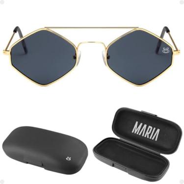 Imagem de Óculos de Sol Feminino Orizom Maria, Estilo Blogueira, Losango, Metal Banhado, Lentes Marrom com Proteção UV, Case de Edição Limitada hype moda (azul escuro com dourado)