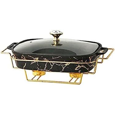 Imagem de Conjunto de buffet de prato de atrito de cerâmica, prato de atrito com acabamento em mármore, forras retangulares para buffet/casamentos/festas/banquetes/eventos de catering, preto, A