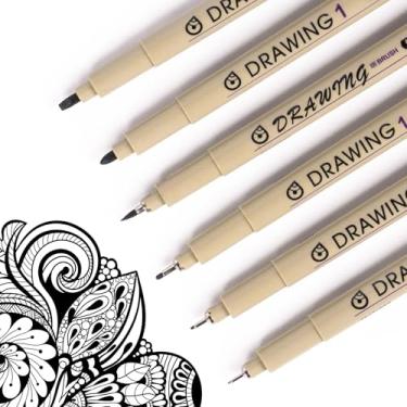 Imagem de Toptime Canetas Fineliner, pacote com 6 canetas marcadoras pretas de pontas finas, canetas de desenho técnico para artistas sem derramamento, caneta de tinta de arquivo à prova d'água para quadrinhos,