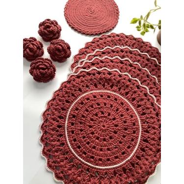 Imagem de Sousplat Jogo Americano Mesa Posta Croche 9 Peças - Marsala