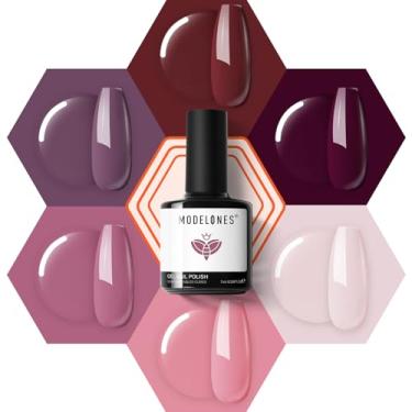 Imagem de modelones Conjunto de esmalte de gel - Conjunto de esmalte de gel rosa e marrom, bordô, vermelho, pêssego, rosa, pastel, rosa, kit de manicure de imersão para presente, para mulheres, faça você mesmo