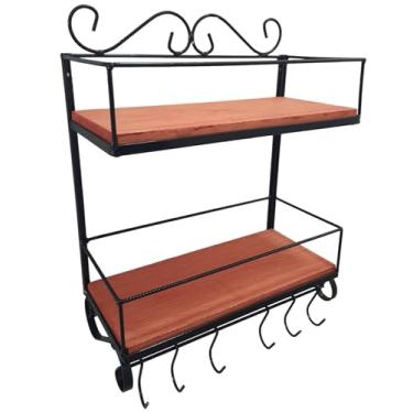Imagem de Prateleira Porta Condimentos com Dois Andares Feita em Ferro e Madeira