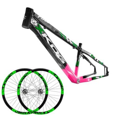 Imagem de Quadro Bicicleta aro 26 Aluminio KOG Freeride Full X25 Vikingx + Par de Roda Aro 26 Vmaxx Aluiminio Folha Dupla Aero Cubos de Roda Livre 6v,Preto Rosa e Verde