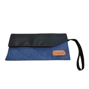 Imagem de Carteira Feminina Necessaire Jeans Nylon Cluth envelope Alça Mão Porta