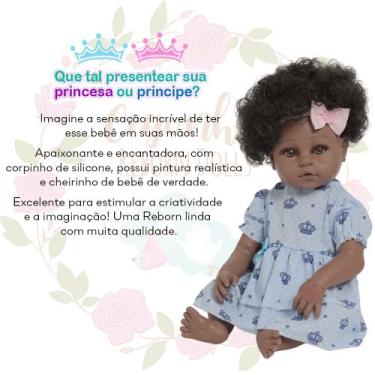 Imagem de Bebê Tipo Reborn Diva Cabelo Cacheado Vestido Coroa 46cm - Cegonha Reb