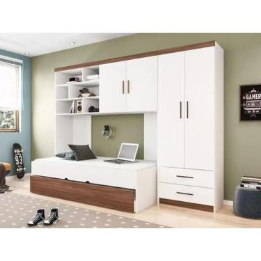 Imagem de Quarto Completo Juvenil Chiara  Roupeiro, Módulo Aéreo com Nichos e Bi