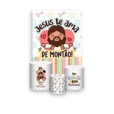 Imagem de Painel De Festa Vertical 1,50 x 2,20 + Trio De Capas Cilindro - Jesus 