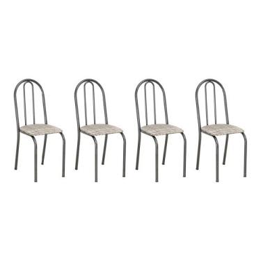 Imagem de Kit 4 Cadeiras de Cozinha Califórnia Estampado Rattan Bege Pés de Ferr