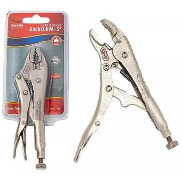 Imagem de Mini Alicate Pressão Boca Curva 5 Pol Cromo Vanádio Corneta, 5"