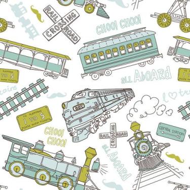 Imagem de Papel De Parede Adesivo Lavável Desenho Vintage Trens Azuis 1 Metro - 