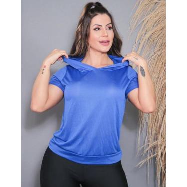 Imagem de Blusinha Fitness Dry Fit Mescla com Capuz Moda Fitness - Fitmoda, Azul
