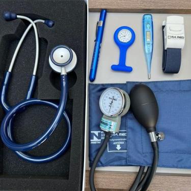 Imagem de Kit Enfermagem Estagio Acadêmico Azul Esteto Duplo BIC Esfigmo Lapela 