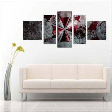 Imagem de Quadro Decorativo Umbrella Residente Evil Mosaico Moderno 5 Peças TT1 