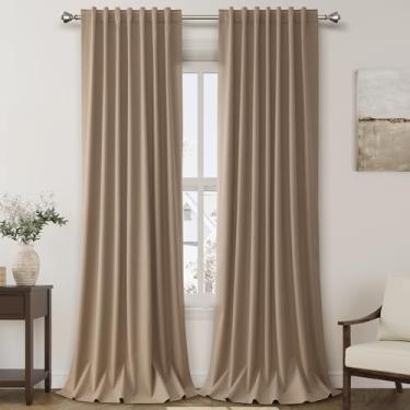 Imagem de Cortinas blackout de linho caramelo 300 cm de comprimento, conjunto de 2 painéis, extra longas, 3,5 m, abas traseiras, isolamento térmico, cortinas de bloqueio total para sala de jantar, cortina de
