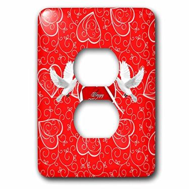 Imagem de 3dRose LSP_236887_6 Duas pombas brancas, coração, laço, feliz dia dos namorados, capa vermelha tomada