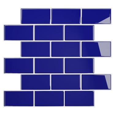 Imagem de VEELIKE 6 folhas de azulejo de metrô para descascar e colar Backsplash azul royal back splash em azulejos para cozinha banheiro azulejo de cerâmica à prova d'água azul 30,5 cm x 30,5 cm removível