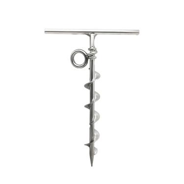 Imagem de Marine City aço inoxidável marinho grau longo aperto Spiral escora à terra com um O-Ring para amarração na praia, barraca de camping, Screw Dog Tie-Out estaca quintal (1pcs)