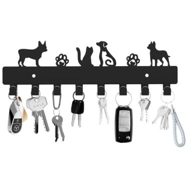Imagem de GTK Ganchos para chaves com 8 ganchos montados na parede, porta-chaves para decoração de parede, porta-chaves de cachorro para entrada, porta-chaves autoadesivo para gatos para sala de estar