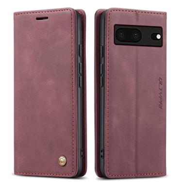 Imagem de QLTYPRI Capa para Google Pixel 7a, capa carteira de couro PU vintage slot para cartão com fecho magnético à prova de choque flip folio book capa para Google Pixel 7a - vermelha