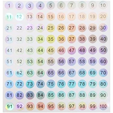 Imagem de Mini Skater 15 folhas de 1 a 100 adesivos de números consecutivos redondos pequenos de 1 a 100 adesivos autoadesivos de armazenamento de inventário, etiquetas de 6,3 cm para decoração de escritório e escola em casa