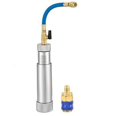 Imagem de ATPEAM Injetor A/C de óleo e corante com acoplador rápido de pressão, 59 ml, ferramenta de injeção de tubo de enchimento de ar condicionado com conector SAE de 1/4" para sistema de refrigeração R410A R134A R22 R12
