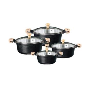 Imagem de Jogo de panelas aluminio fundido tampa de vidro e alças c/ proteção ma